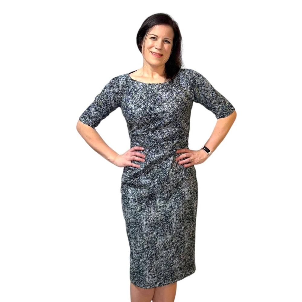 NWT Lela Rose Dress - Gray Tweed - 3/4 Sleeve Midi Transitional Sheath - Sz 6